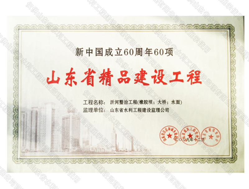沂河整治工程（橡膠壩；大橋；水面）獲山東省精品建設(shè)工程